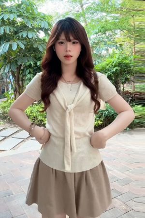 Korean Style College Two-Piece Set for Women - Slim Fit Knitted Top with Shawl & Slimming Skirt - Summer New Arrival