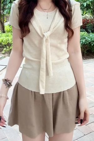 Korean Style College Two-Piece Set for Women - Slim Fit Knitted Top with Shawl & Slimming Skirt - Summer New Arrival
