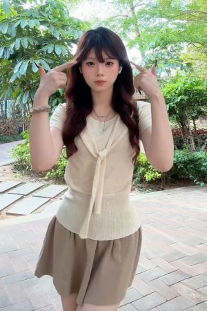 Korean Style College Two-Piece Set for Women - Slim Fit Knitted Top with Shawl & Slimming Skirt - Summer New Arrival