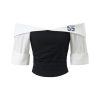 Korean-Style Color-Blocking One-Shoulder Sports Suit for Women, Summer Ruffled Hem Top & Curved Pants Two-Piece Set