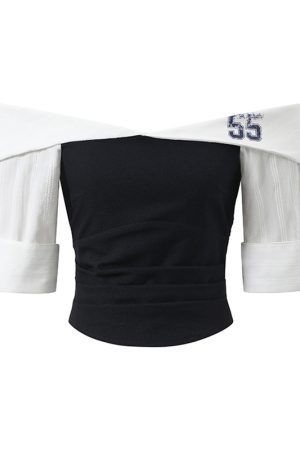 Korean-Style Color-Blocking One-Shoulder Sports Suit for Women, Summer Ruffled Hem Top & Curved Pants Two-Piece Set