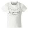 Korean Style Creative Pearl Necklace Slogan Short-Sleeved Slim-Fit High-Stretch Cotton T-Shirt