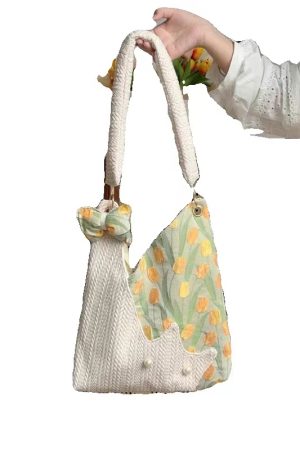 Korean-Style Cute Cat Tulip Crossbody Tote Bag, Large Capacity Shoulder Bag, Niche Design Underarm Bag