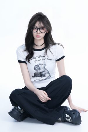 Korean Style Cute Gray Short-Sleeve T-Shirt for Women, Slim Fit Flattering Sweet Girl Top, Casual Y2K Fashion Tee