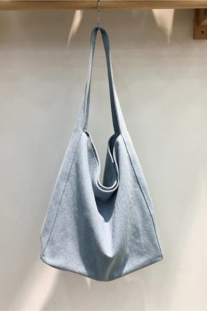 Korean-Style Denim Canvas Tote Bag - Casual Minimalist Large Capacity Shoulder Bag for Students and Everyday Use