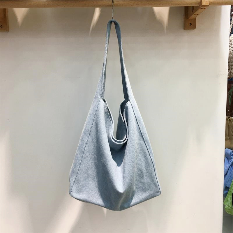 Korean-Style Denim Canvas Tote Bag - Casual Minimalist Large Capacity Shoulder Bag for Students and Everyday Use Korean-Style Denim Canvas Tote Bag - Casual Minimalist Large Capacity Shoulder Bag for Students and Everyday Use