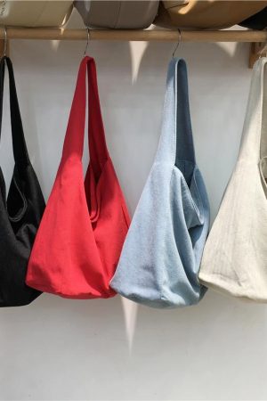 Korean-Style Denim Canvas Tote Bag - Casual Minimalist Large Capacity Shoulder Bag for Students and Everyday Use