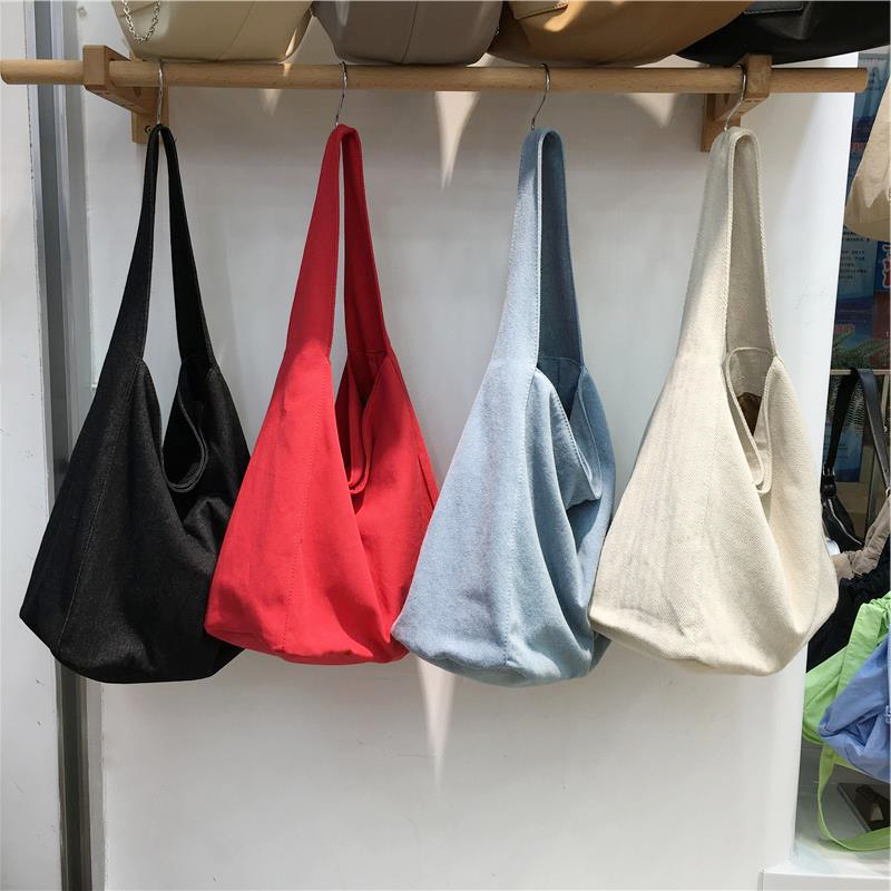 Korean-Style Denim Canvas Tote Bag - Casual Minimalist Large Capacity Shoulder Bag for Students and Everyday Use Korean-Style Denim Canvas Tote Bag - Casual Minimalist Large Capacity Shoulder Bag for Students and Everyday Use