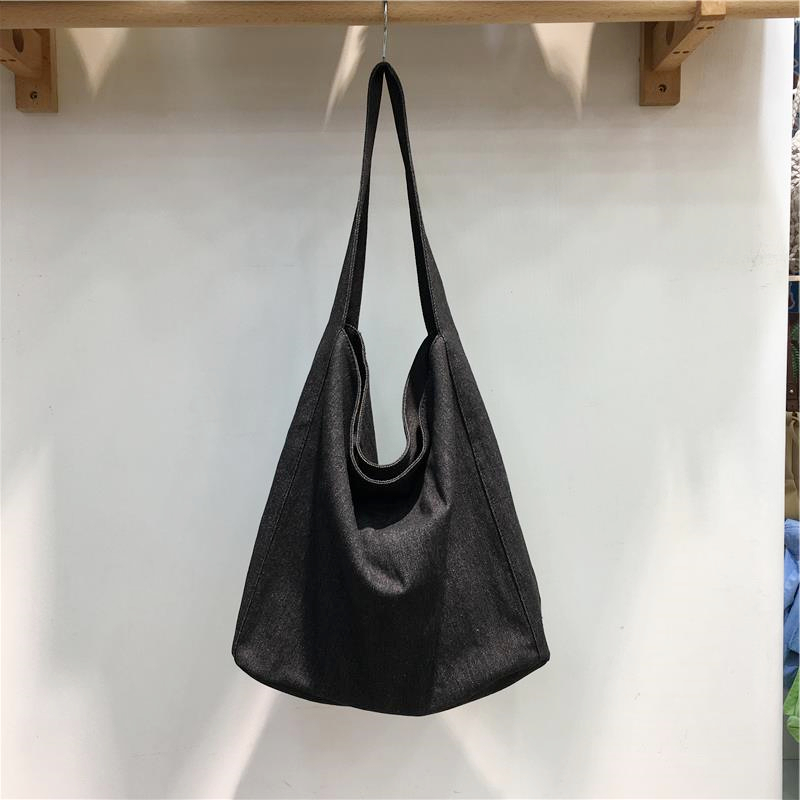 Korean-Style Denim Canvas Tote Bag - Casual Minimalist Large Capacity Shoulder Bag for Students and Everyday Use Korean-Style Denim Canvas Tote Bag - Casual Minimalist Large Capacity Shoulder Bag for Students and Everyday Use