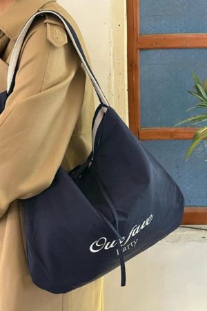 Korean Style Double-Sided Striped Canvas Tote Bag - Large Capacity Bow Shoulder Crossbody Bag for Casual Chic Looks