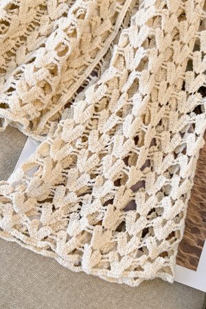 Korean Style Elegant Round Neck Hollow Out Long Sleeve Knitted Top with Built-In Padded Camisole - Summer Fashion Essential