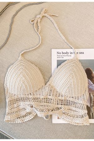 Korean Style Elegant Round Neck Hollow Out Long Sleeve Knitted Top with Built-In Padded Camisole - Summer Fashion Essential