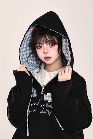 Korean-Style Embroidered Cardigan Hoodie for Women - Casual Loose Fit Spring Jacket, Trendy Age-Reducing Fashion