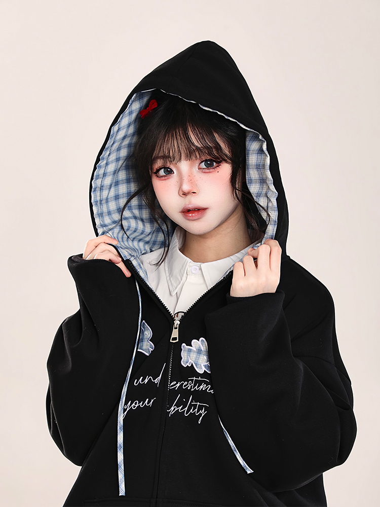 Korean-Style Embroidered Cardigan Hoodie for Women - Casual Loose Fit Spring Jacket, Trendy Age-Reducing Fashion Korean-Style Embroidered Cardigan Hoodie for Women - Casual Loose Fit Spring Jacket, Trendy Age-Reducing Fashion