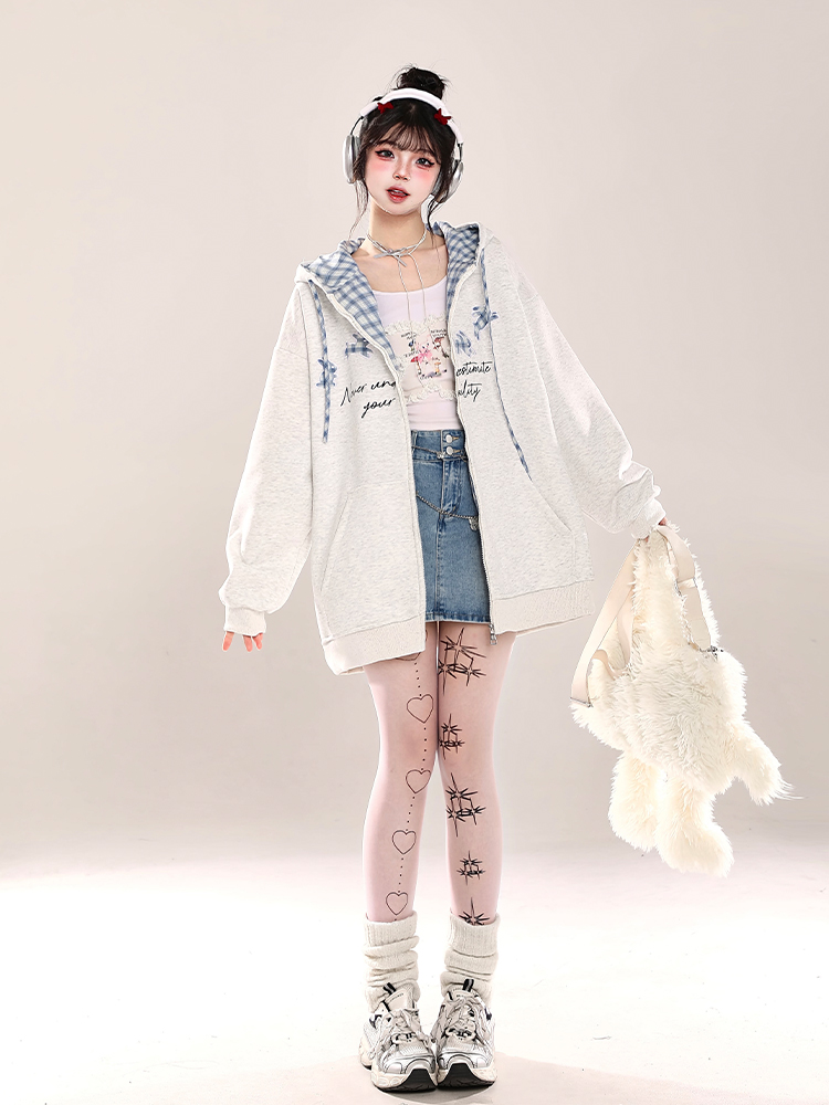 Korean-Style Embroidered Cardigan Hoodie for Women - Casual Loose Fit Spring Jacket, Trendy Age-Reducing Fashion Korean-Style Embroidered Cardigan Hoodie for Women - Casual Loose Fit Spring Jacket, Trendy Age-Reducing Fashion