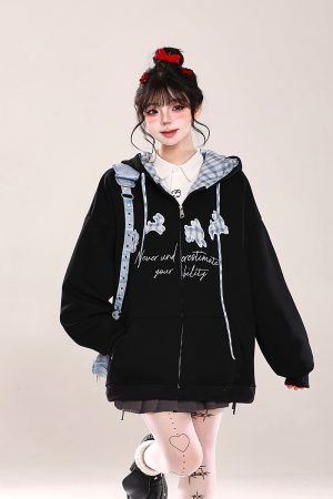 Korean-Style Embroidered Cardigan Hoodie for Women - Casual Loose Fit Spring Jacket, Trendy Age-Reducing Fashion