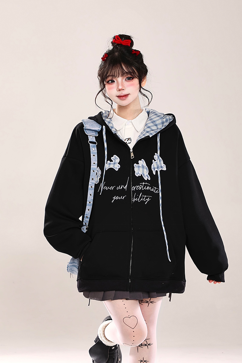 Korean-Style Embroidered Cardigan Hoodie for Women - Casual Loose Fit Spring Jacket, Trendy Age-Reducing Fashion Korean-Style Embroidered Cardigan Hoodie for Women - Casual Loose Fit Spring Jacket, Trendy Age-Reducing Fashion