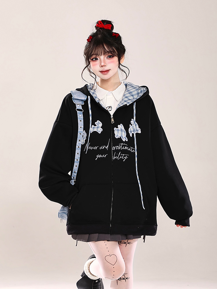 Korean-Style Embroidered Cardigan Hoodie for Women - Casual Loose Fit Spring Jacket, Trendy Age-Reducing Fashion Korean-Style Embroidered Cardigan Hoodie for Women - Casual Loose Fit Spring Jacket, Trendy Age-Reducing Fashion
