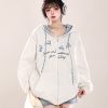 Korean-Style Embroidered Cardigan Hoodie for Women - Casual Loose Fit Spring Jacket, Trendy Age-Reducing Fashion