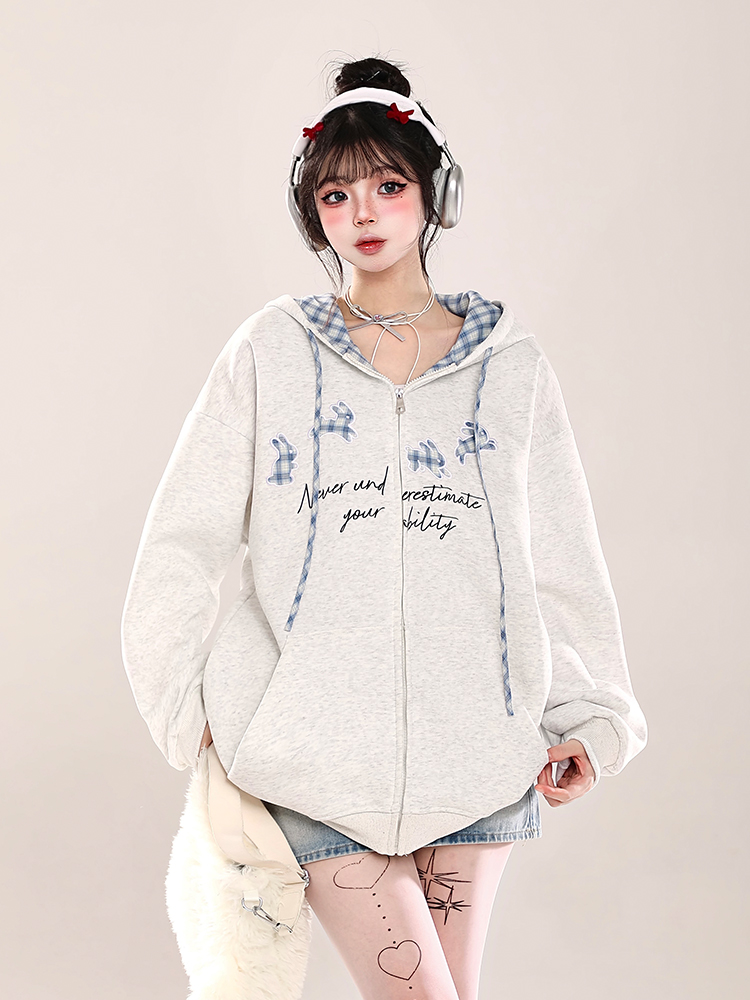 Korean-Style Embroidered Cardigan Hoodie for Women - Casual Loose Fit Spring Jacket, Trendy Age-Reducing Fashion Korean-Style Embroidered Cardigan Hoodie for Women - Casual Loose Fit Spring Jacket, Trendy Age-Reducing Fashion