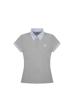 Korean Style Embroidered Polo Collar Short Sleeve T-Shirt for Women, Slim Fit Spliced Two-Piece Summer College Look