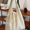 Korean-Style Floral Canvas Tote Bag for Women, 2025 Large-Capacity Commuting Shoulder Bag