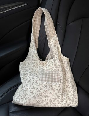 Korean-Style Floral Mesh Vest Tote Bag - Large Capacity Commuter Shoulder Bag for Students, Artistic Design, Fairy Aesthetic