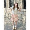 Korean Style Floral Pleated Skirt for Women, Summer A-Line Mid-Length Skirt, Colorful Vacation Outfit