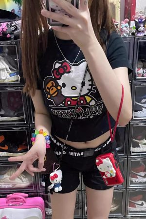 Korean Style Fun Fries Cartoon Print Slim Fit Cotton Top for Spicy Girls - High Elastic Short Sleeve Shirt