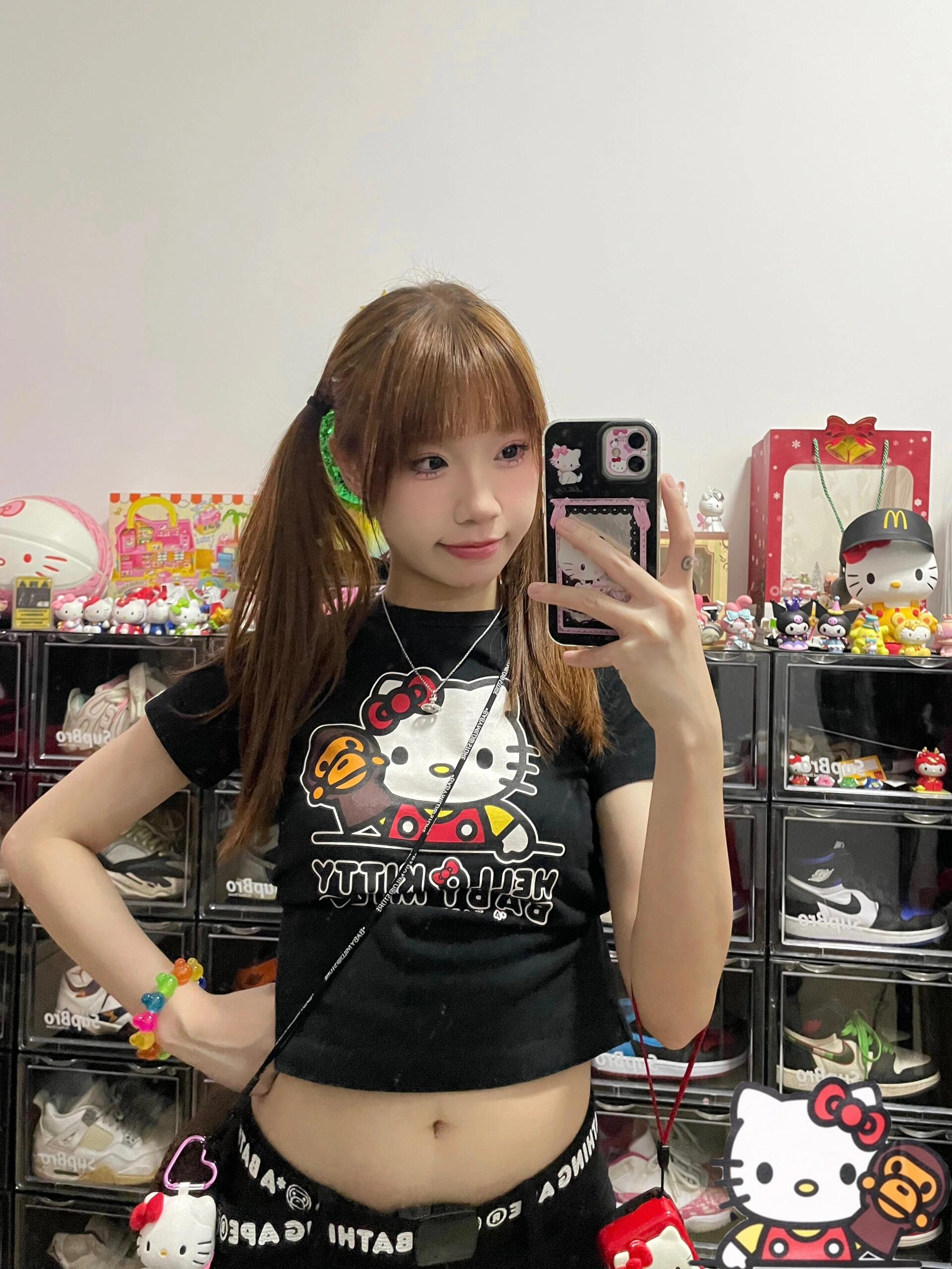 Korean Style Fun Fries Cartoon Print Slim Fit Cotton Top for Spicy Girls - High Elastic Short Sleeve Shirt Korean Style Fun Fries Cartoon Print Slim Fit Cotton Top for Spicy Girls - High Elastic Short Sleeve Shirt