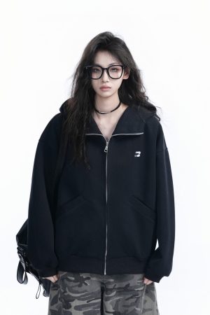 Korean Style High-Neck Hooded Cardigan Sweatshirt for Women - Spring Loose Unisex Zip-Up Jacket