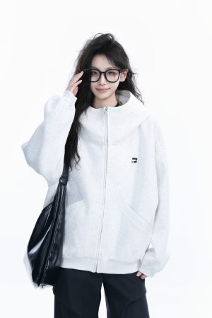 Korean Style High-Neck Hooded Cardigan Sweatshirt for Women - Spring Loose Unisex Zip-Up Jacket