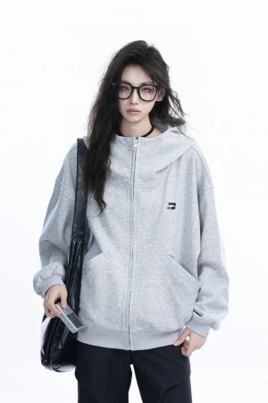 Korean Style High-Neck Hooded Cardigan Sweatshirt for Women - Spring Loose Unisex Zip-Up Jacket