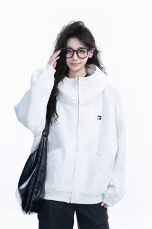 Korean Style High-Neck Hooded Cardigan Sweatshirt for Women - Spring Loose Unisex Zip-Up Jacket
