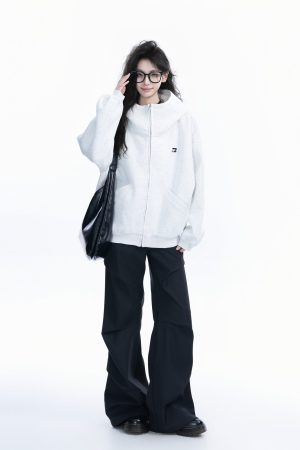 Korean Style High-Neck Hooded Cardigan Sweatshirt for Women - Spring Loose Unisex Zip-Up Jacket