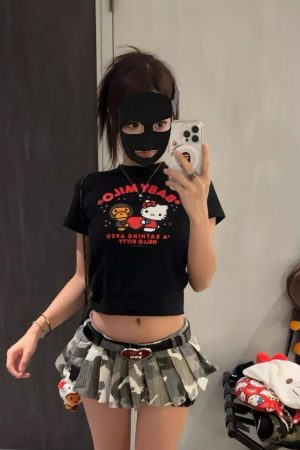 Korean Style Kitty Cat Printed Slim-Fit Round Neck Short Sleeve T-Shirt for Women - Age-Reducing Pure Cotton 25SS