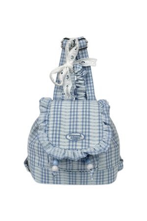 Korean-Style Lace Checkered Mini Backpack with Ruffles | 2025 New Double-Shoulder Fluffy Bag for Niche Fashion