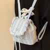 Korean-Style Lace Checkered Mini Backpack with Ruffles | 2025 New Double-Shoulder Fluffy Bag for Niche Fashion