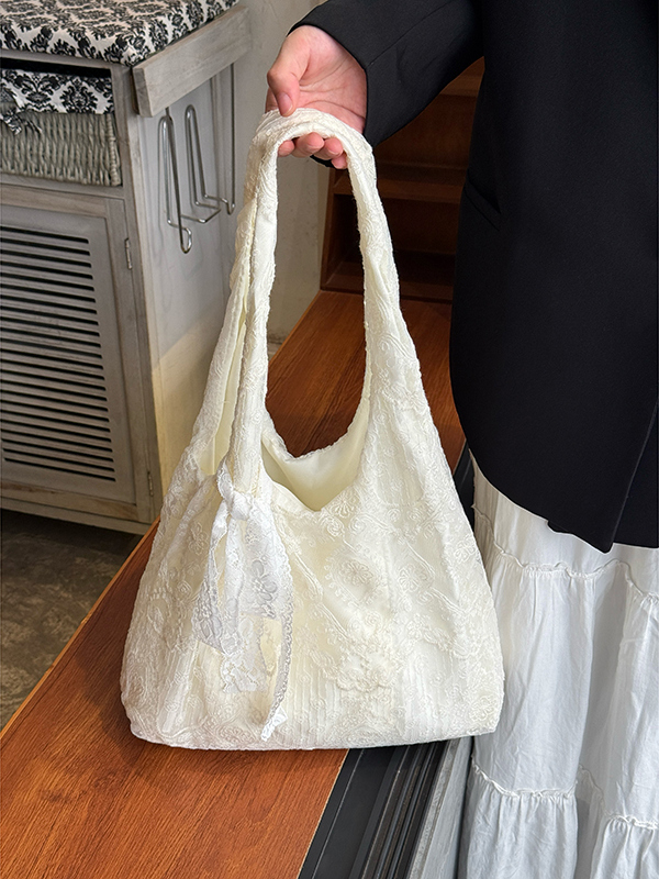 Korean-Style Lace Flower Canvas Tote Bag for Women, 2025 Large Capacity Shoulder Bag for Commuting and Everyday Use Korean-Style Lace Flower Canvas Tote Bag for Women, 2025 Large Capacity Shoulder Bag for Commuting and Everyday Use