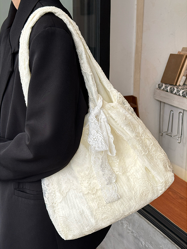 Korean-Style Lace Flower Canvas Tote Bag for Women, 2025 Large Capacity Shoulder Bag for Commuting and Everyday Use Korean-Style Lace Flower Canvas Tote Bag for Women, 2025 Large Capacity Shoulder Bag for Commuting and Everyday Use