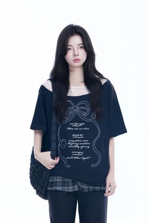 Korean-Style Lace Spliced Off-Shoulder Short Sleeve T-Shirt for Women â€“ Loose Fit, Sweet Design, Perfect for Casual Y2K Fashion