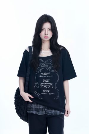 Korean-Style Lace Spliced Off-Shoulder Short Sleeve T-Shirt for Women â€“ Loose Fit, Sweet Design, Perfect for Casual Y2K Fashion