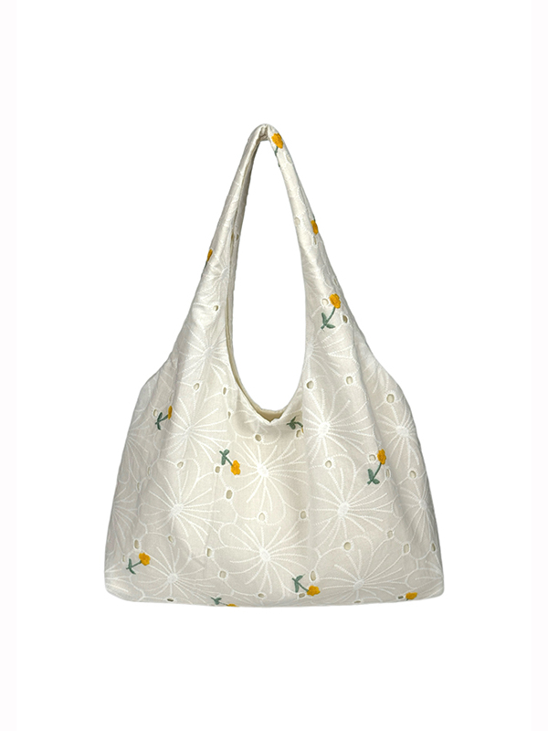 Korean-Style Large-Capacity Daisy Lace Flower Canvas Tote Bag for Women - Chic Commuting Underarm Shoulder Bag Korean-Style Large-Capacity Daisy Lace Flower Canvas Tote Bag for Women - Chic Commuting Underarm Shoulder Bag