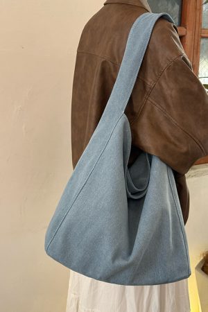 Korean Style Large-Capacity Denim Canvas Commuting Shoulder Bag - Versatile Lazy Wind Tote for Everyday Use