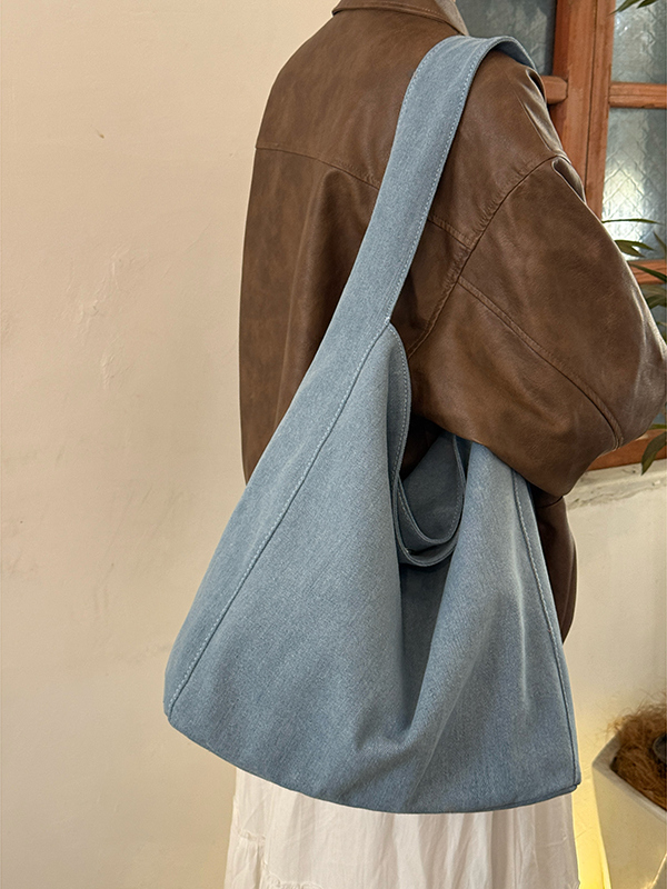 Korean Style Large-Capacity Denim Canvas Commuting Shoulder Bag - Versatile Lazy Wind Tote for Everyday Use Korean Style Large-Capacity Denim Canvas Commuting Shoulder Bag - Versatile Lazy Wind Tote for Everyday Use
