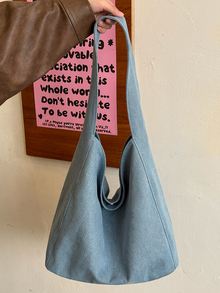 Korean Style Large-Capacity Denim Canvas Commuting Shoulder Bag - Versatile Lazy Wind Tote for Everyday Use Korean Style Large-Capacity Denim Canvas Commuting Shoulder Bag - Versatile Lazy Wind Tote for Everyday Use