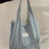 Korean Style Large Capacity Denim Canvas Tote Bag with Embroidery - Perfect Commuting Shoulder Bag for Students