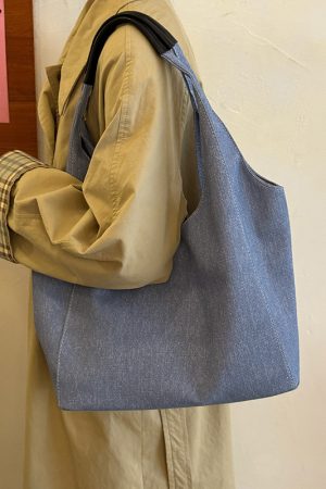 Korean Style Large Capacity Denim Tote Bag for Women - Trendy Shoulder Underarm Bag for Students and Commuters