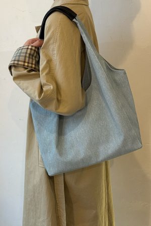 Korean Style Large Capacity Denim Tote Bag for Women - Trendy Shoulder Underarm Bag for Students and Commuters