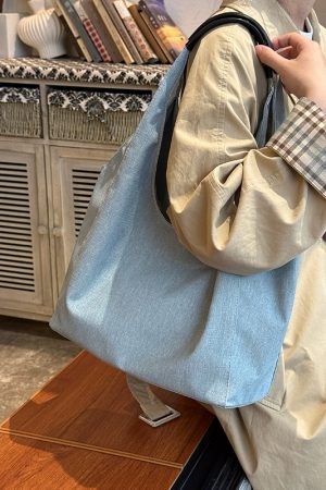 Korean Style Large Capacity Denim Tote Bag for Women - Trendy Shoulder Underarm Bag for Students and Commuters